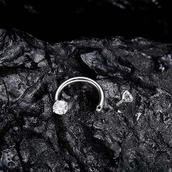Zirkonia Hestesko Ring med Gjengede Stener for Piercinger