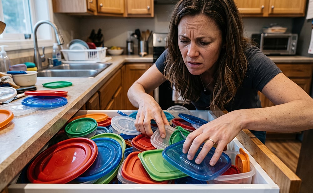 Organized food storage with stretch covers