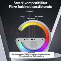 G-formet LED lampe og højtaler med trådløs opladning
