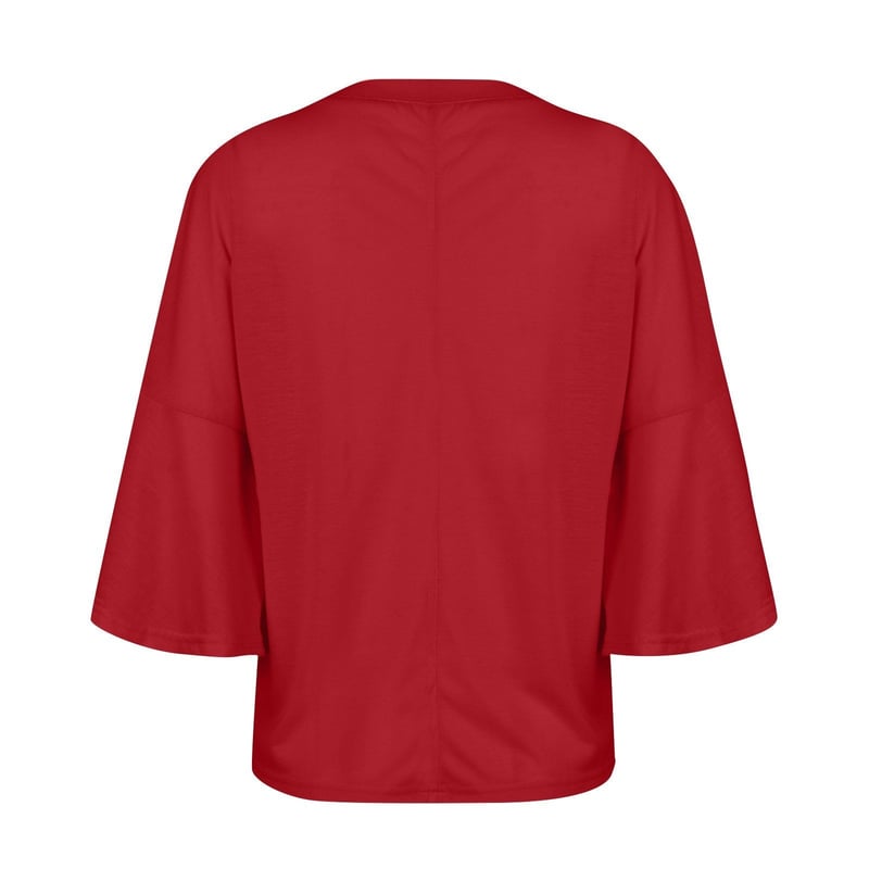 Women's Solid Color V-Neck Flare Sleeve T-Shirt