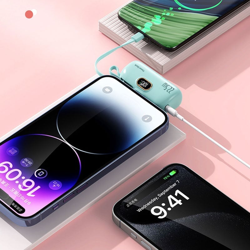 Mini-Powerbank mit integriertem Kabel