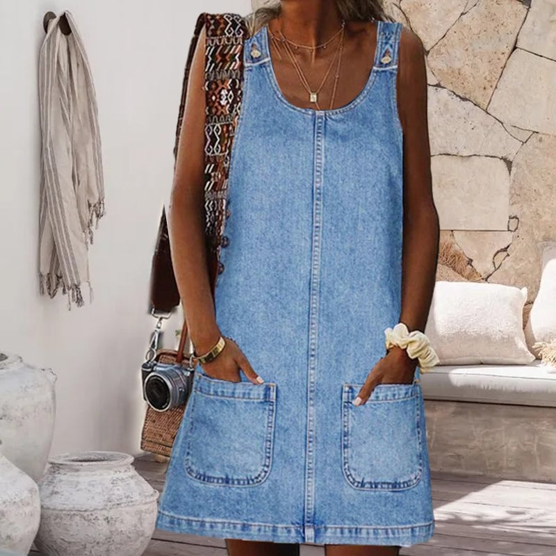 Front Pocket Denim Overall Mini Skirt