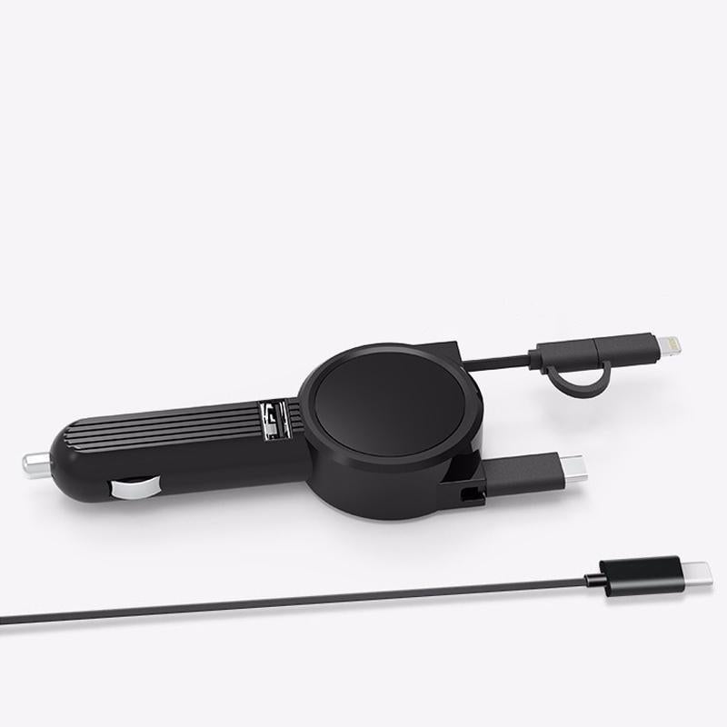 3-en-1 Chargeur Voiture Avec Câble Rétractable