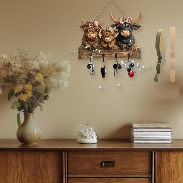 Highland Cow Wooden Key Holder Decor