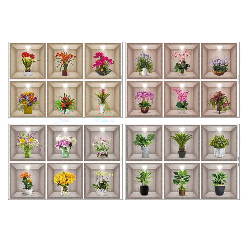 Autocollant mural vase fleurs 3D💓