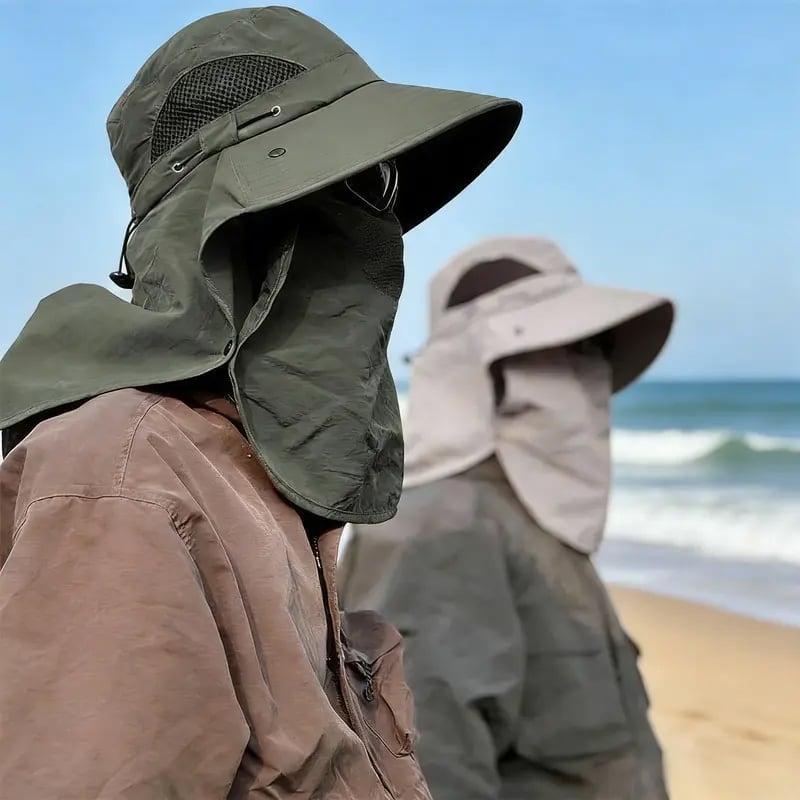 Wide Brim Sun Hat with Removable Face Mask