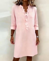 Kleid gerüscht V-Ausschnitt einfarbig