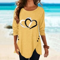 Women's Heart Print Irregular Long Sleeve T-shirt