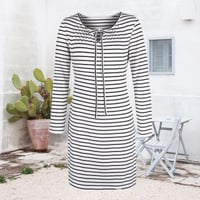 Cord Tie Striped Long Sleeve Dress