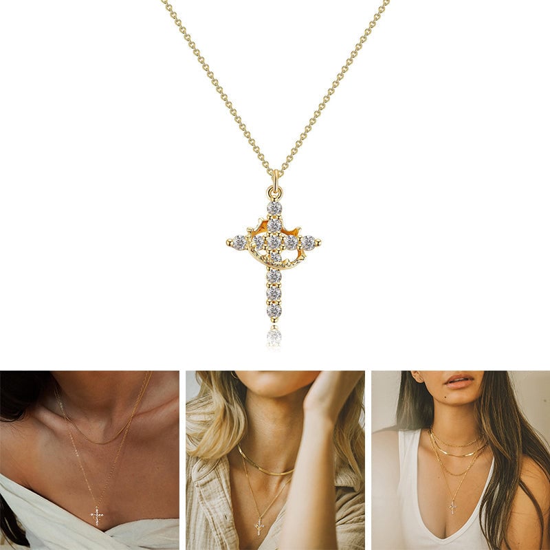 Crown & Cross Pendant Choker Necklace