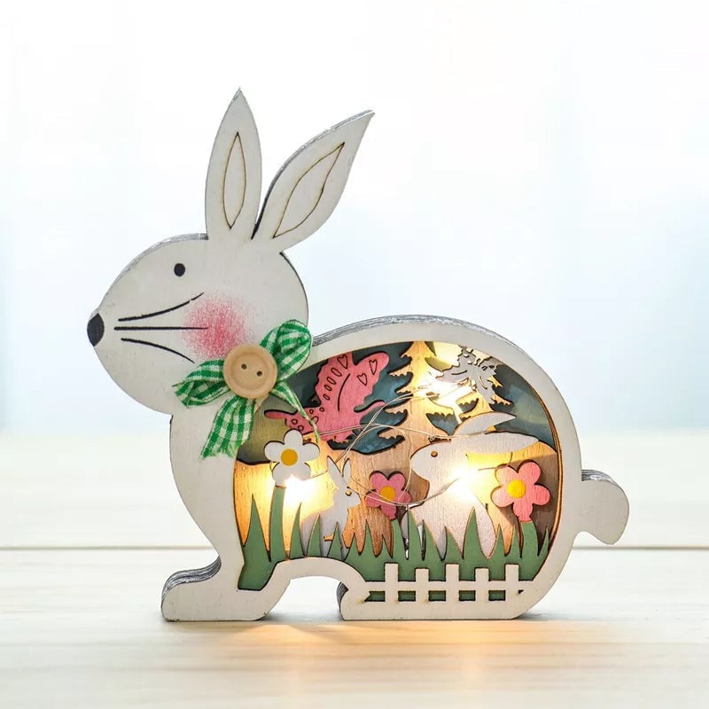 Osterdeko Hase aus Holz mit LED-Licht