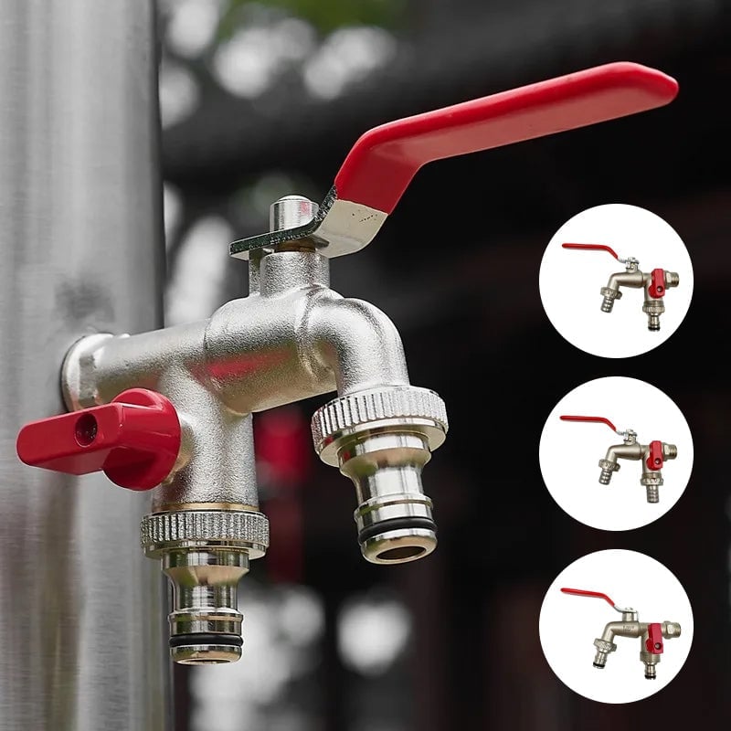Robinet double sortie en alliage de zinc pour jardinage