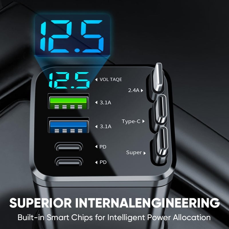 7-Port Universal Retractable Car Charger