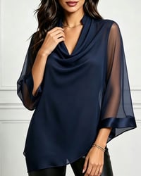 Blus Cowl Neck Oregelbunden Solid Sheer