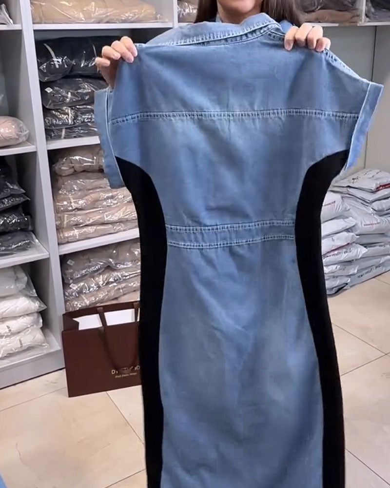 Kjole Casual Denim Lappeteknikk
