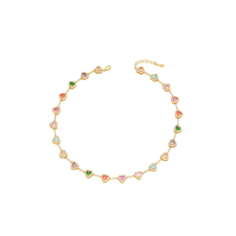 Heart Shaped Colorful Zirconia Necklace