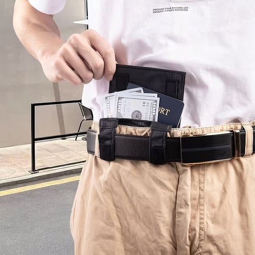 Tactical belt wallet holding cash, cards and passport