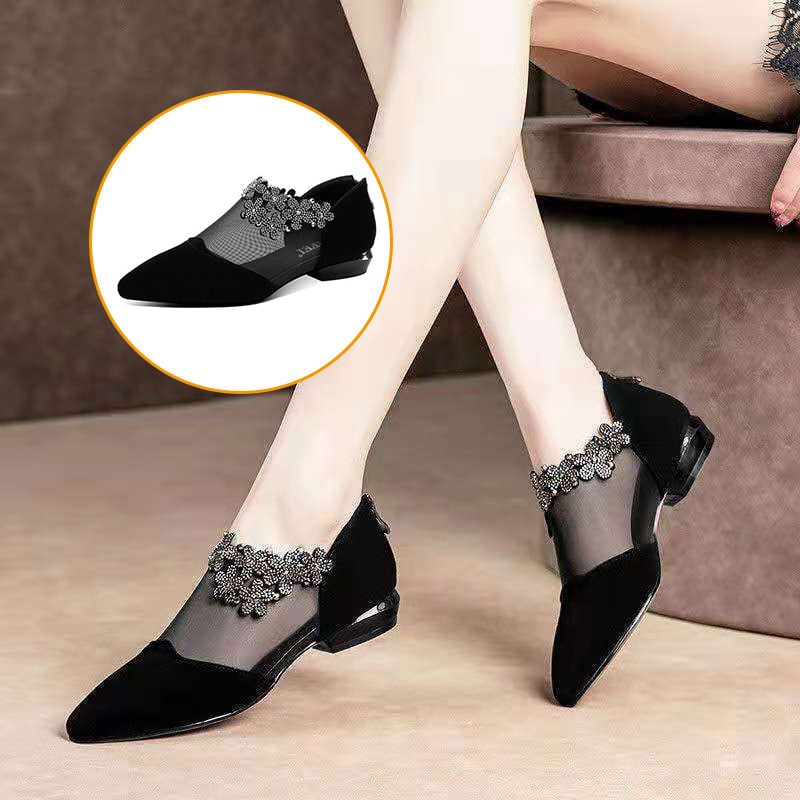 RHINESTONE STONE HOLLOW HEEL SHOES