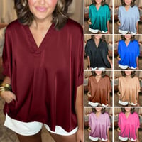 Klassische Bluse aus Seidensatin mit V-Ausschnitt