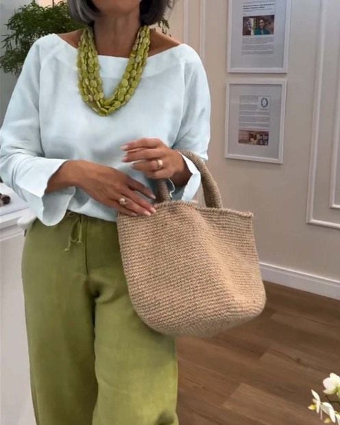 Top Simple avec Col Rond, Couleur Uni et Manches Longues