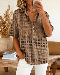 Polka Dot Print Button Half-Placket Blouse