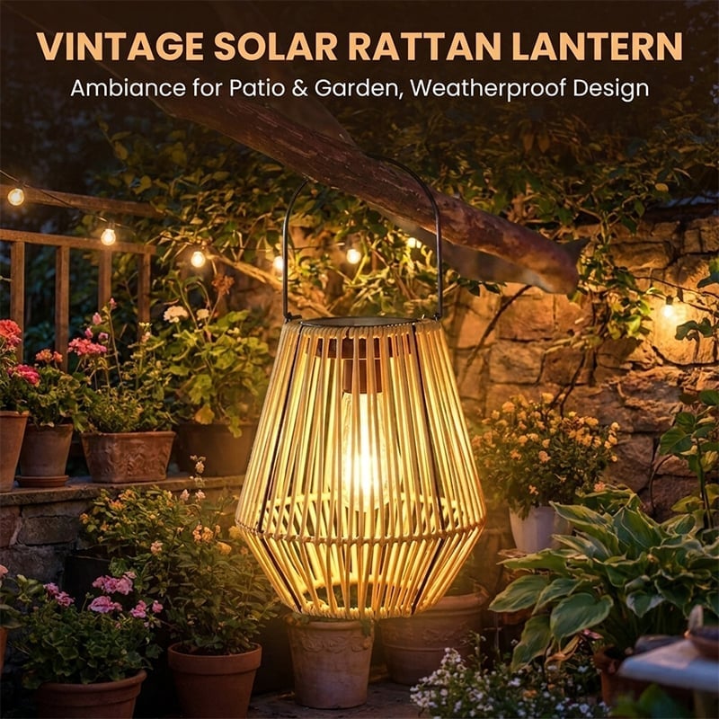 Handwoven Rattan Solar Lantern