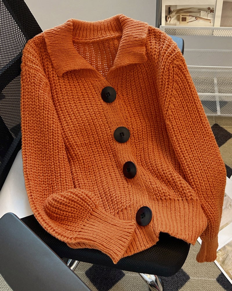 Vævet strikcardigan med store knapper