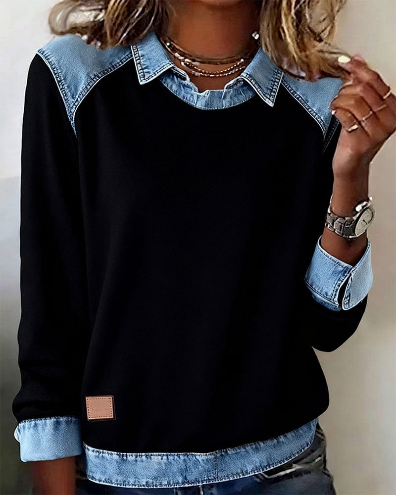 Blouse modieuze revers lange mouwen