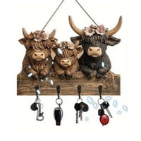 Highland Cow Wooden Key Holder Decor