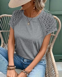 T-Shirt Solide Couleur Creuse Col Rond Slim