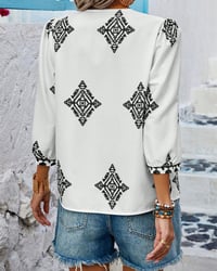 Blouse V-hals Diamantprint Driekwartmouwen
