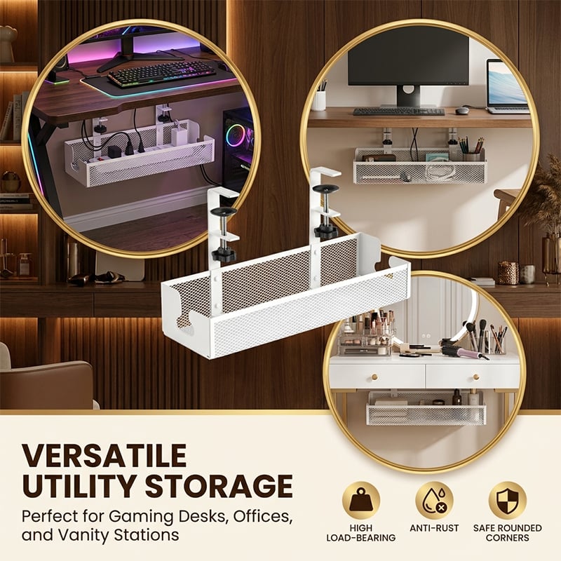 Adjustable No-Drill Under-Desk Cable Organizer