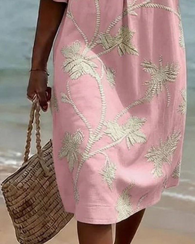 Petite V-Neck Ruffle Three-Quarter Sleeve Dress