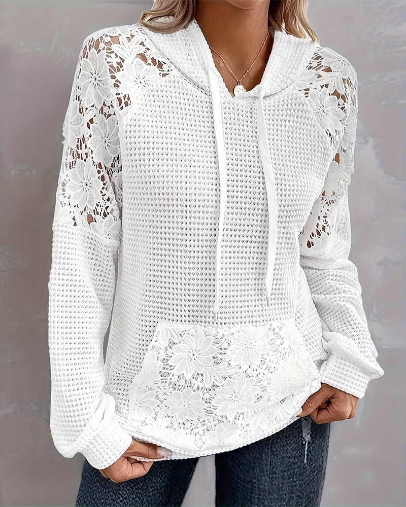 Elegant solid color lace patchwork hoodie