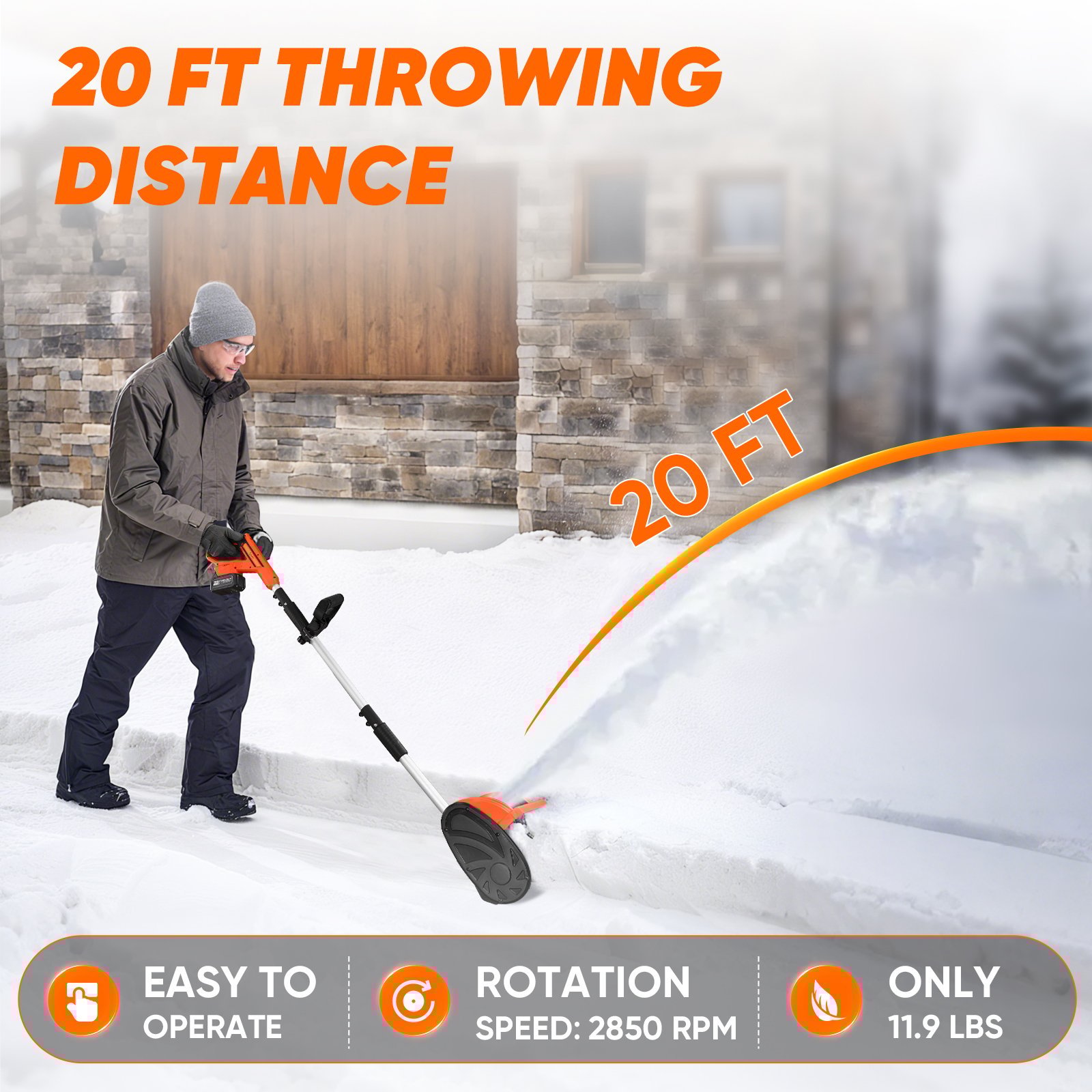 Sakerplus 22V Cordless Electric Snow Shovel