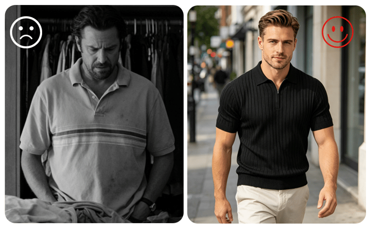 Men's zipper ribbed knit polo shirt detail 4