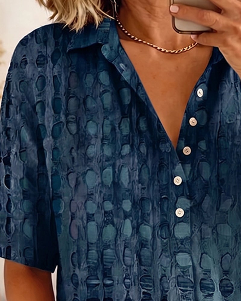 Polka Dot Print Button Half-Placket Blouse