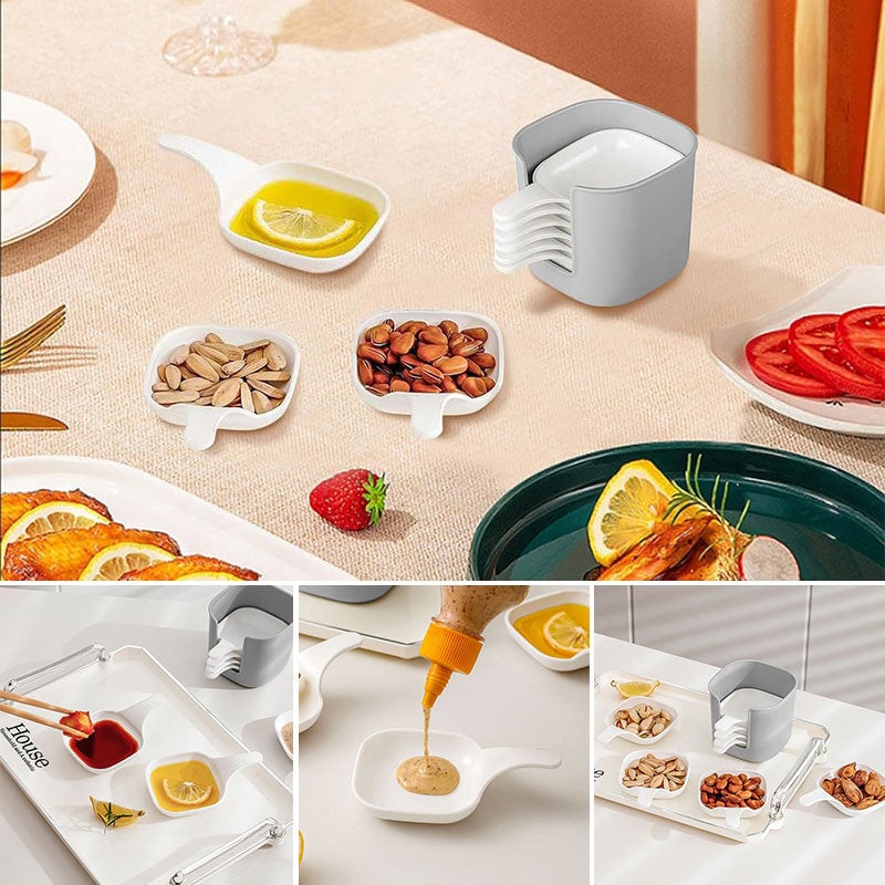 Dipping Sauce Plate and Holder Set, 6Pcs