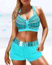 Højtaljet bikini med geometrisk print