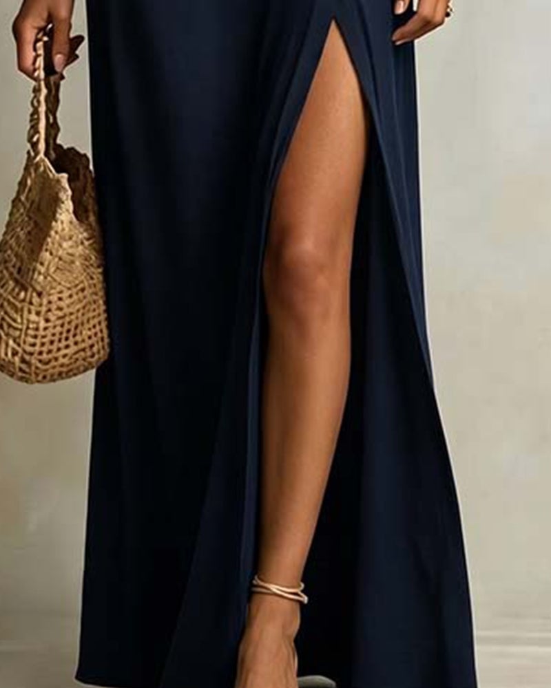 Slash Shoulder Slit Dress