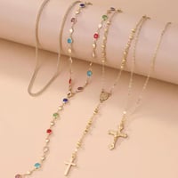 Vintage 4 Piece Set Metal Cross Y-style Long Necklace