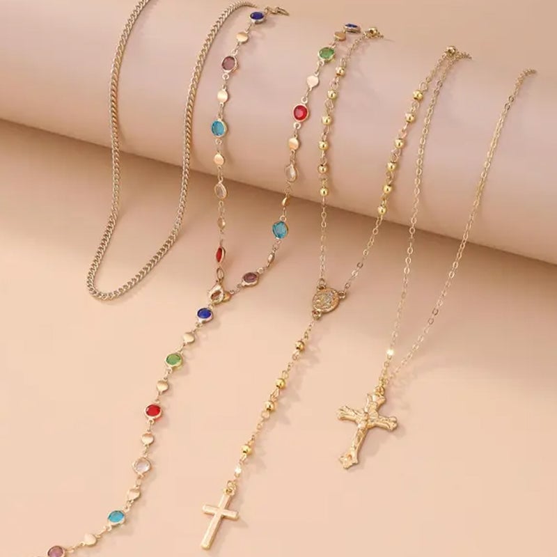 Vintage 4 Piece Set Metal Cross Y-style Long Necklace