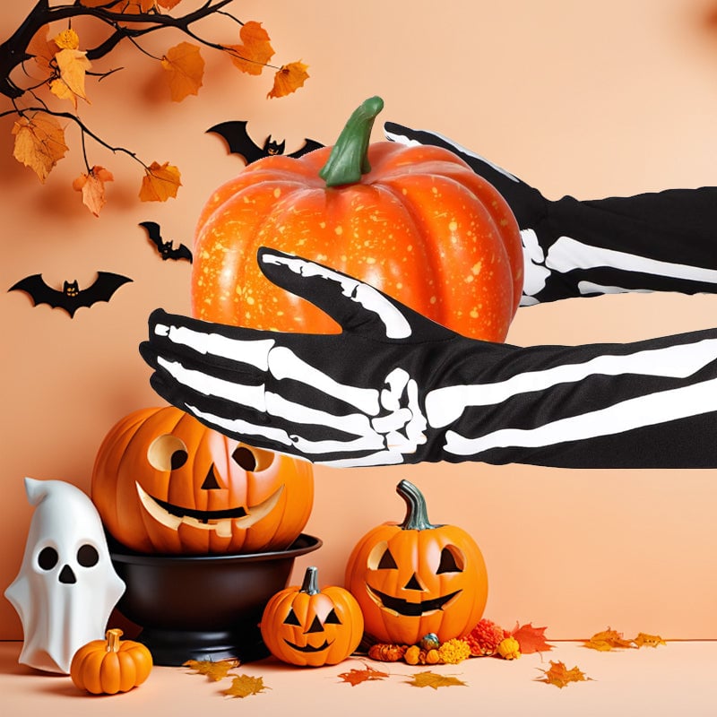 Doppelseitig bedruckte Totenkopf-Handschuhe
