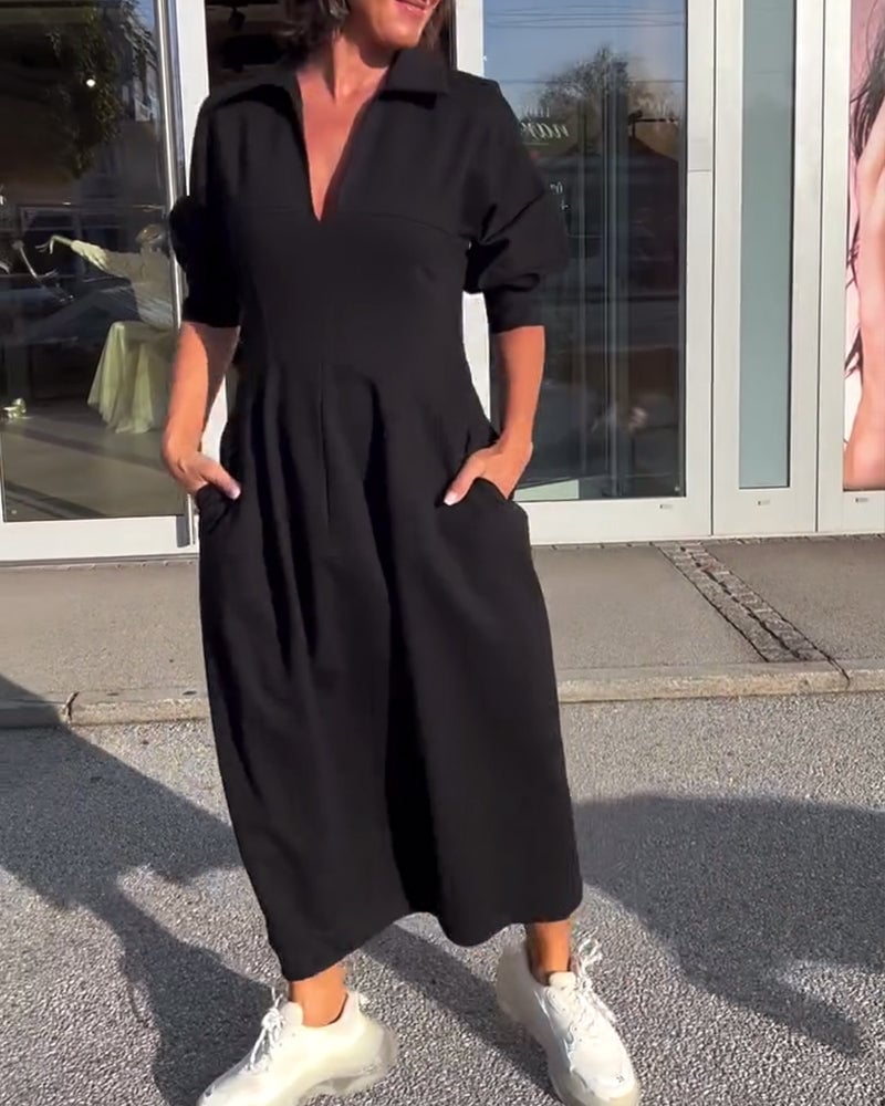 Robe décontractée de couleur unie à revers