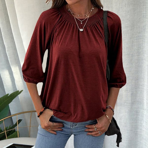 T-shirt met ronde hals en driekwart mouwen