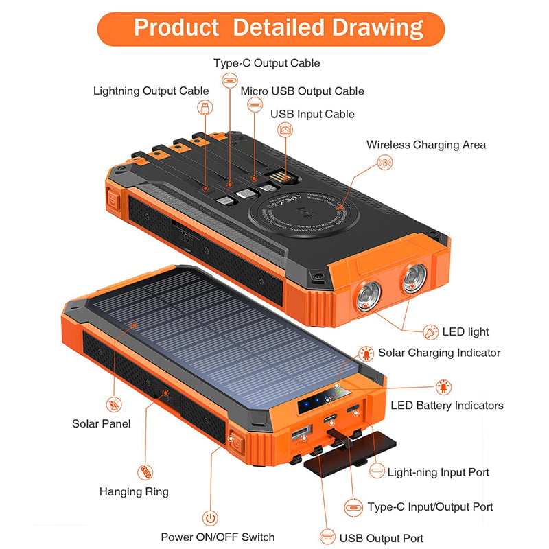 Wireless charging solar power bank