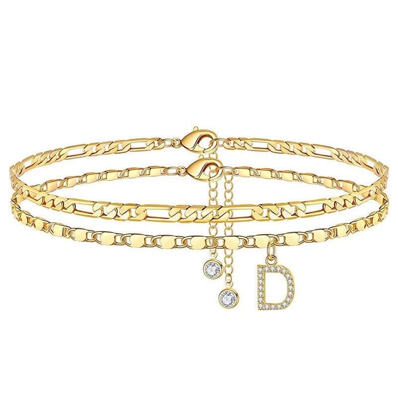 A-Z Letter Layered Ankle Bracelets for Women
