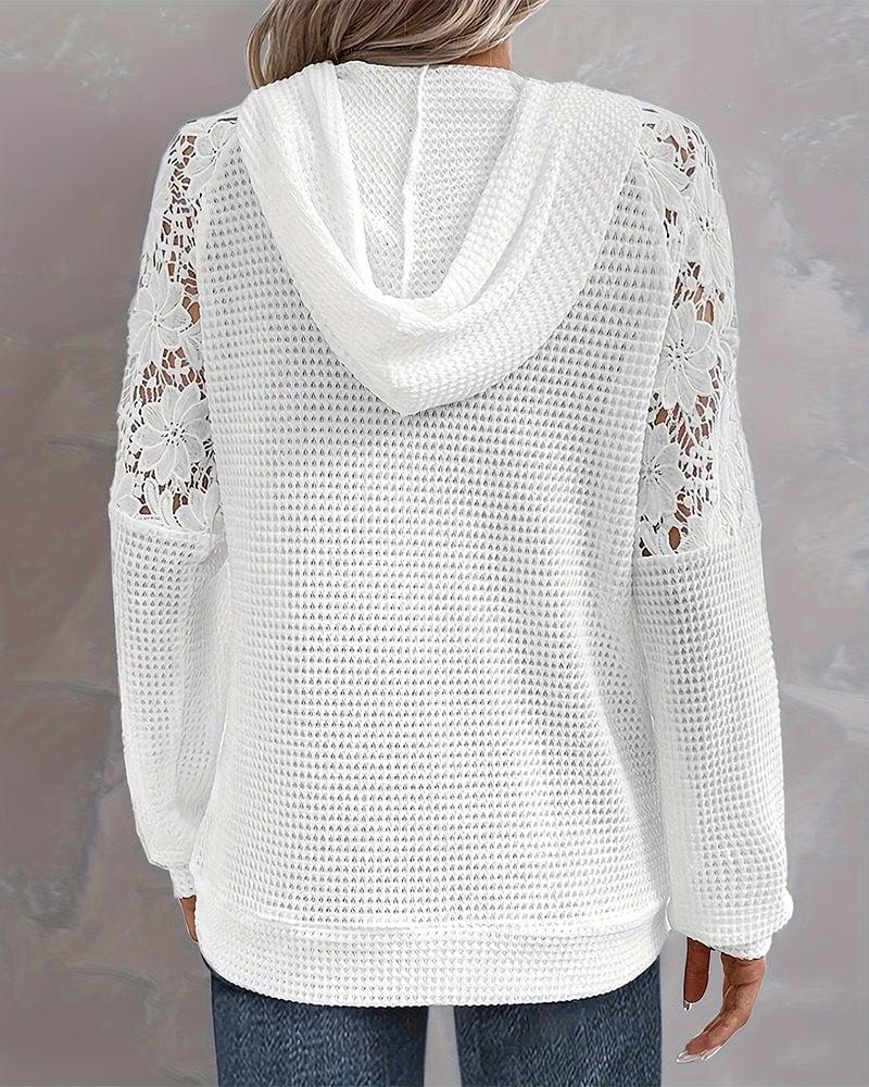 Elegant solid color lace patchwork hoodie