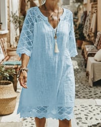 V-Neck Lace Patchwork Casual Dress