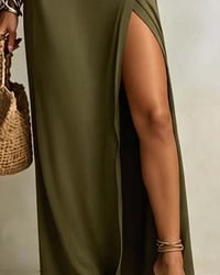 Slash Shoulder Slit Dress